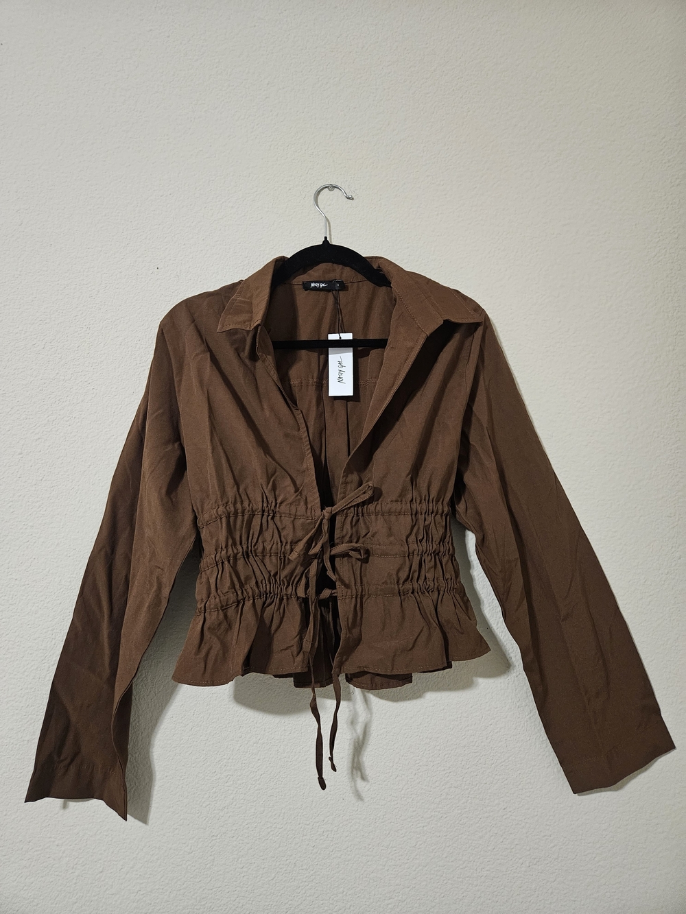 Nasty Gal Brown Ruched Waist Peplum Jacket